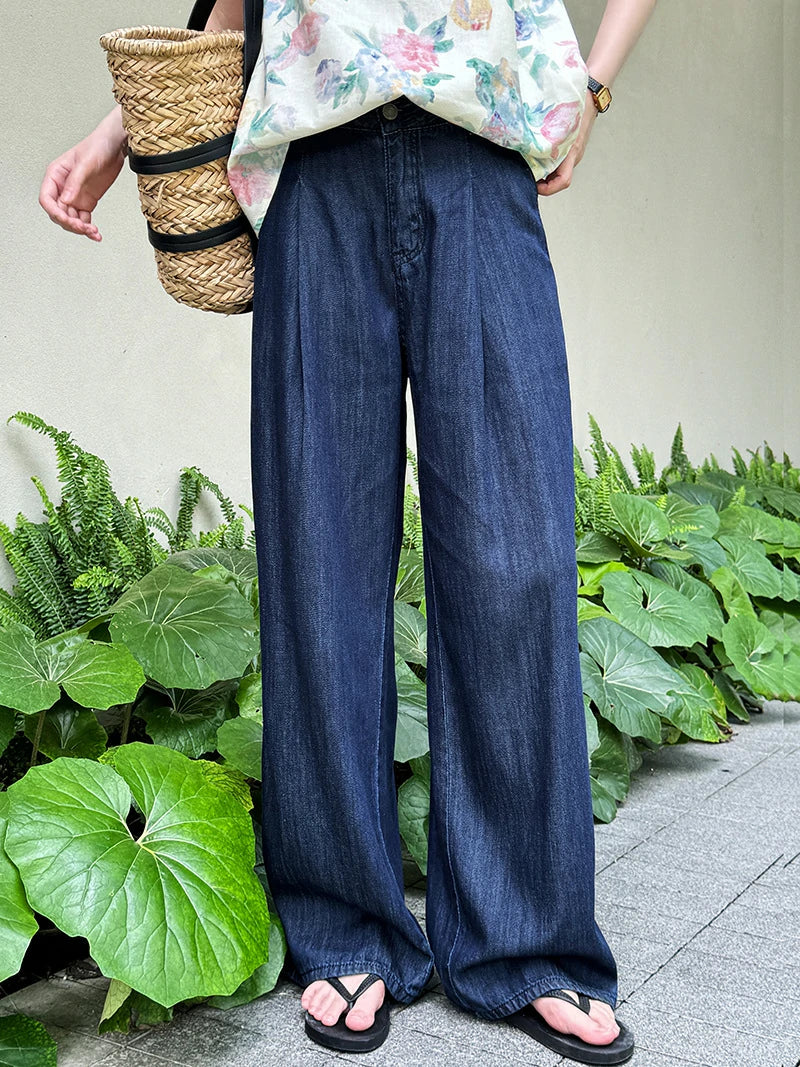 Denim Straight-Leg Pants