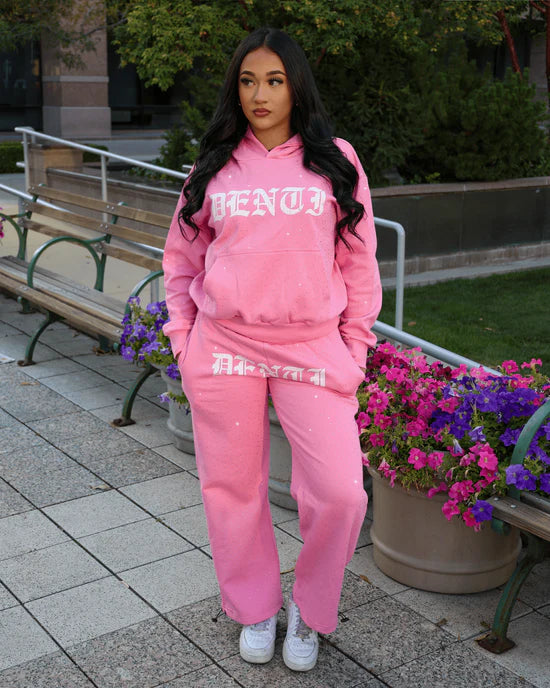 RHINESTONE TRACKSUIT - Pink