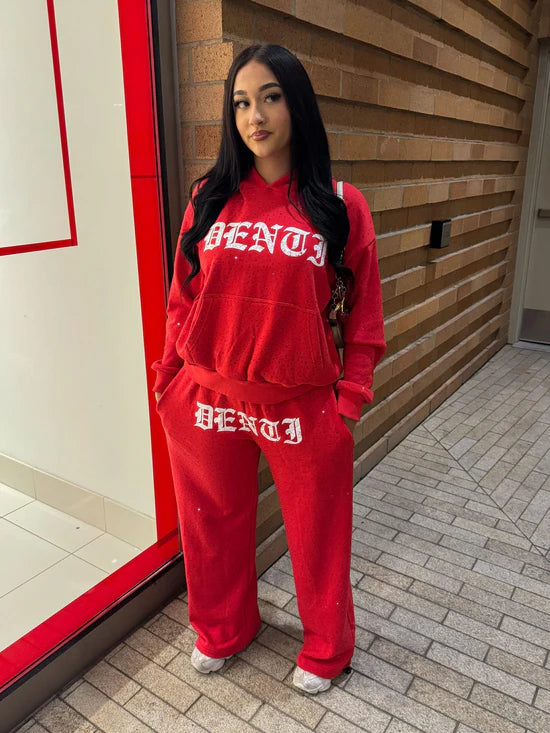 RHINESTONE TRACKSUIT - Red