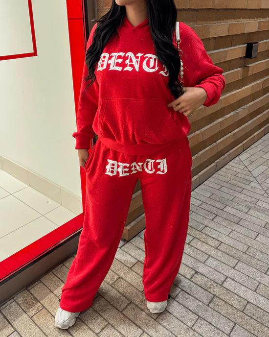 RHINESTONE TRACKSUIT - Red